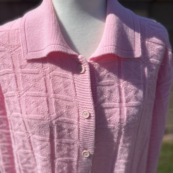 Vintage Billie Jo M Crochet Sweet Pink Long Sleeve Knit Cardigan Sweater USA - Picture 8 of 10